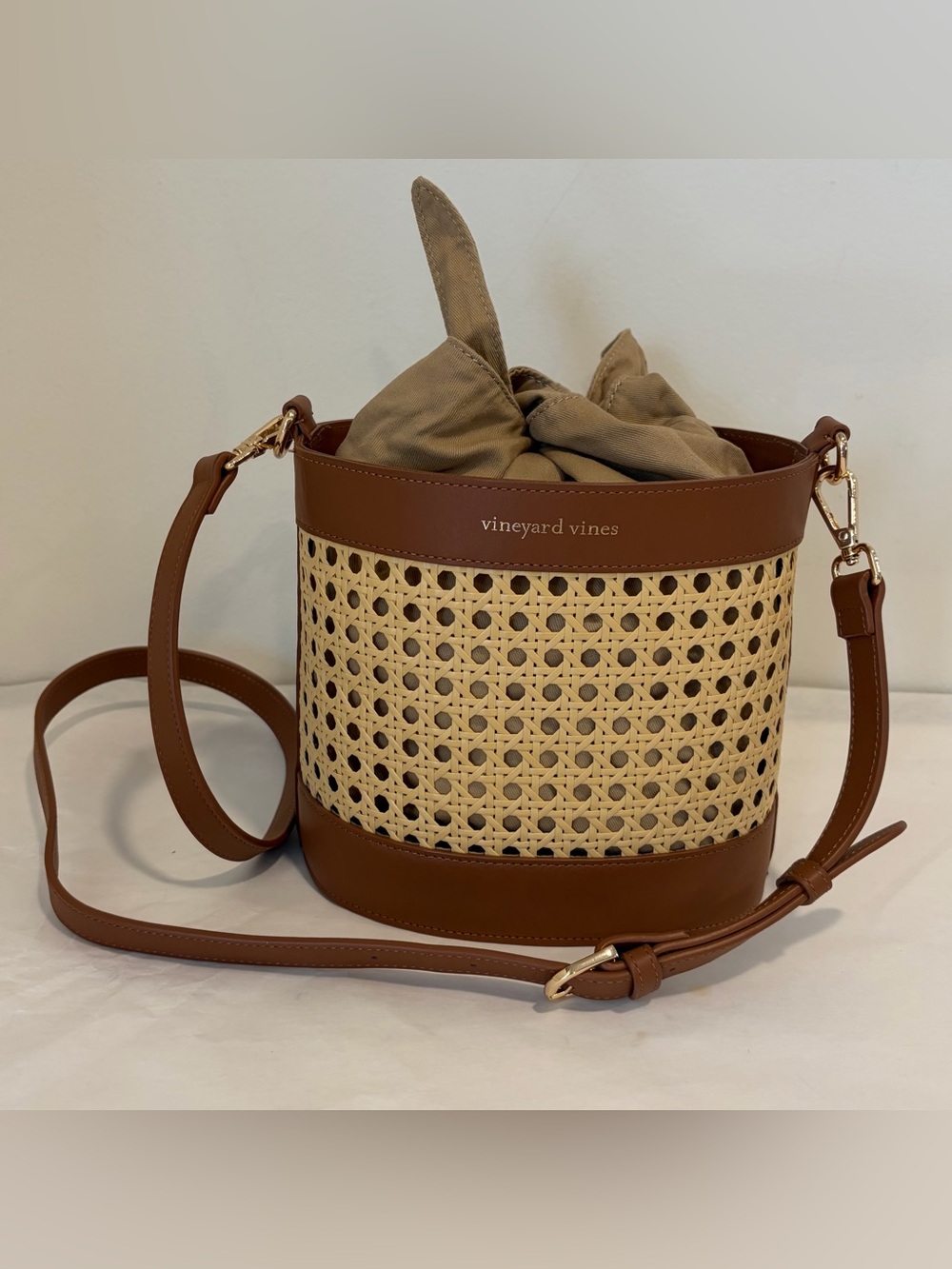 Vineyard Vines Brown Woven Bucket Bag